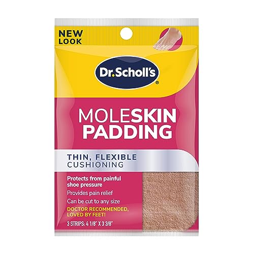 Dr. Scholl's Moleskin Padding Strips, 3 Strips // Thin, Flexible Cushioning & Pain Relief - Cut to Any Size - Doctor Recommended - Strip Size 4 1/8 Inches X 3 3/8 Inches