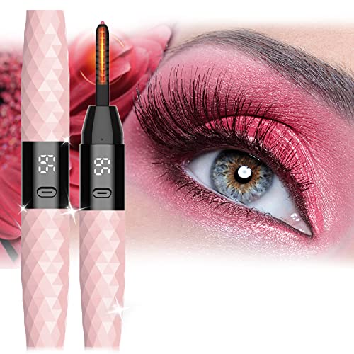 Heated Eyelash Curler, USB Rechargeable Electric Heating Eyelash Curler for Women, 2 Temperature Modes 2 in 1 Clip-Type Eyelash Curler with Built-in Comb Fast Heating & Long Lasting