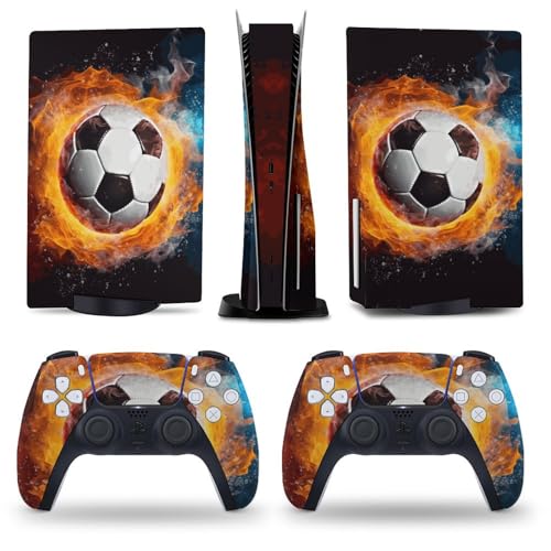 AoHanan Soccer Football Fire PS5 Skin Console and Controller Accessories Cover Skins Anime Vinyl Cover Sticker Full Set for Playstation 5 Disc Edition