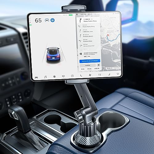 eSamcore Tablet Holder for Car, for iPad Cup Holder Car Mount with 1.57' Depth Large Clamp 15' Height Adjustable for iPad Holder for Car for 6'-12.9' Cell Phone iPhone iPad Stand Travel Accessories