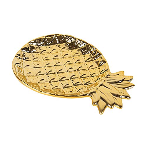 HEKEUOR Pineapple Dish Pineapple Jewelry Dish Ceramic Plate Jewelry Tray Jewelry Holder (Gold)