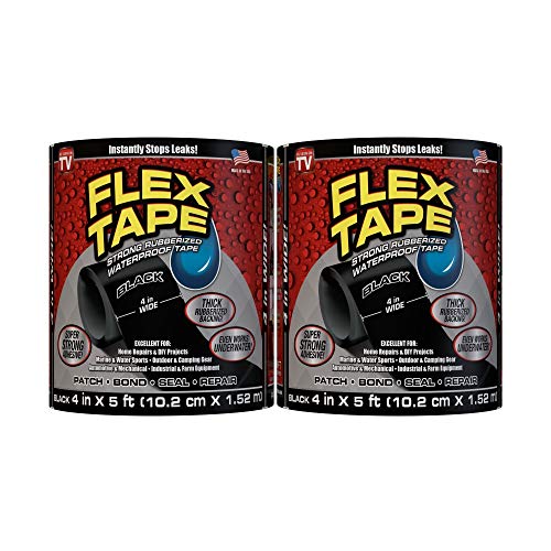 Flex Tape, 4 in x 5 ft, 2-Pack, Black, Original Thick Flexible Rubberized Waterproof Tape - Seal and Patch Leaks, Works Underwater, Indoor Outdoor Projects - Home RV Roof Plumbing and Pool Repairs