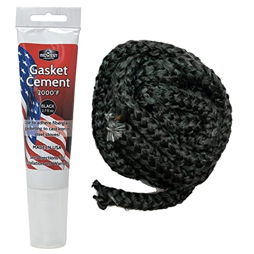 Midwest Hearth Wood Stove Replacement Gasket Kit for Woodburning Stoves - Graphite Impregnated Fiberglass Gaskets and Adhesive (1/2' x 84' Rope)