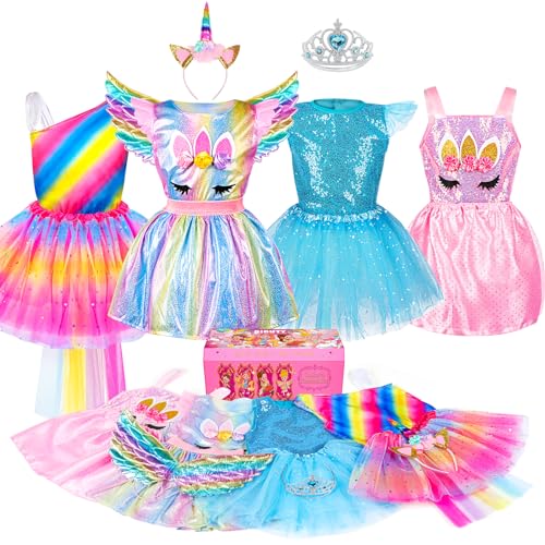 BIBUTY Kids Princess Dress Up Clothes for Little Girls, Pretend Play & Dress Up Princess Costume Set with Princess Dresses Crown for Little Girls, Princess Toys Gifts for 3-6 Toddler Little Girls