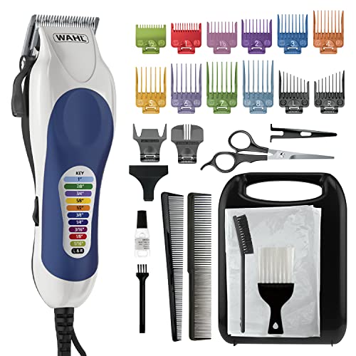 Wahl Clipper USA Color Pro Complete Haircutting Kit with Easy Color Coded Guide Combs - Corded Clipper for Hair clipping & Grooming Men, Women, & Children - Model 79300-1001M