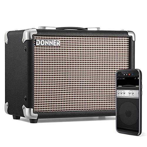Donner 10W Guitar Amplifier, Electric Bass Guitar Amp Protable with APP Effector Input for Recording，Acoustic Guitar Combo Practice Amp Protable M-10 with Distortion Tone for Heavy Music Player