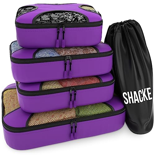 Shacke Pak - 5 Set Packing Cubes - Travel Organizers with Laundry Bag (Orchid Purple)