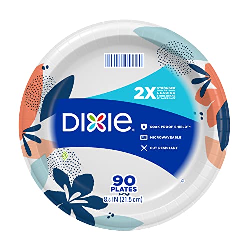 Dixie Paper Plates, 8 ½ inch, Lunch or Light Dinner Size Printed Disposable Plate, Packaging and Design May Vary 90 Counts (Pack of 1)