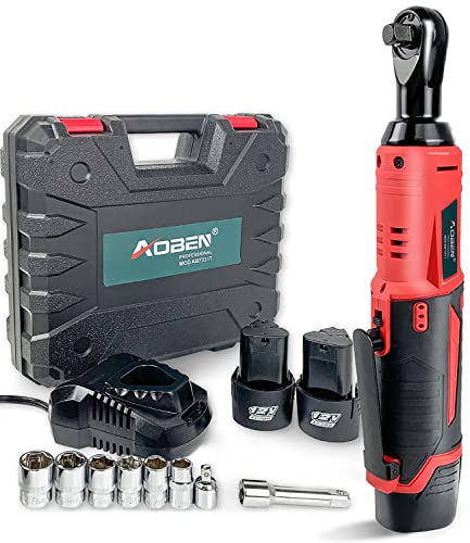 AOBEN Cordless Electric Ratchet Wrench Set, 3/8' 12V Power Ratchet Tool Kit With 2 Packs 2000mAh Lithium-Ion Battery And Charger