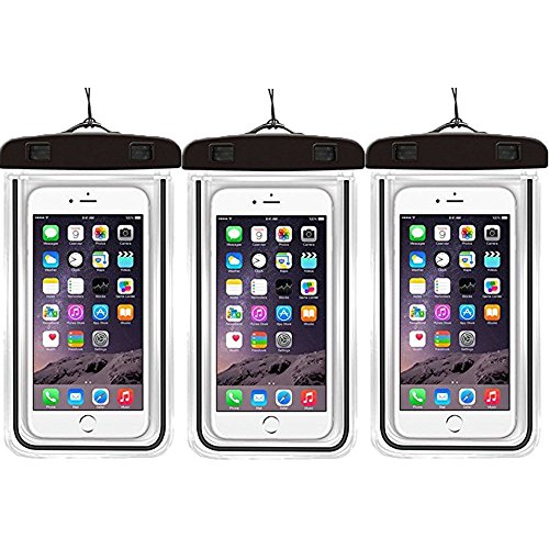 [3Pack] Waterproof Pouch Dry Bag Case with Strap Easy Fitting Sports Cases Cover Scratch-Resistant Slim-Light-Weight Transparent Covers Submersible Cellphones Under 6.5 (Black 3Pack)