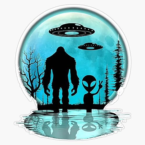 Alien and Bigfoot Moon Sticker Bumper Sticker Vinyl Decal 5'