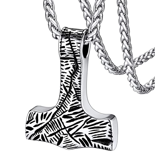 FaithHeart Retro Thor Hammer Necklace for Men Stainless Steel Norse Viking Jewelry