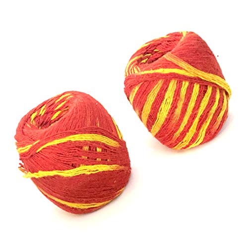 Mauli Red & Yellow (Set of 2) Handmade Mauli, Kalawa, Sacred Moli, Religious Cotton Thread, Pooja Dhaaga, Wrist Roll, for Pujan, Havan, Worship Wrist Thread Band Cotton Mauli Kalawa Thread