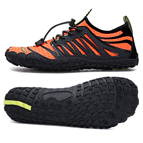 UBFEN Water Shoes Aqua Shoes Swim Shoes Mens Womens Beach Sports Quick Dry Barefoot for Boating Fishing Diving Surfing with Drainage Driving Yoga 13 Women/11 Men Orange