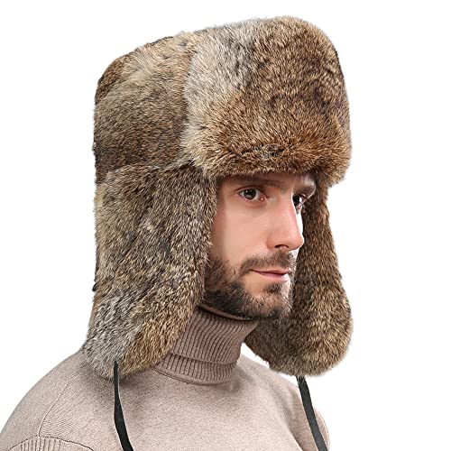 Trapper Hat Winter Russian Ushanka Hat Men Women with Faux Rabbit Fur Aviator Earflap Hat Bomber Windproof for Hunting Skiing