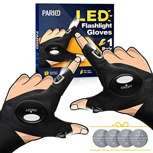 PARIGO LED Flashlight Gloves Gifts for Men Women Stocking Stuffers for Men Christmas Birthday Gift for Husband Boyfriend Brother Grandpa Dad Who Have Everything, Fishing Gift Unique Stuff Cool Gadget