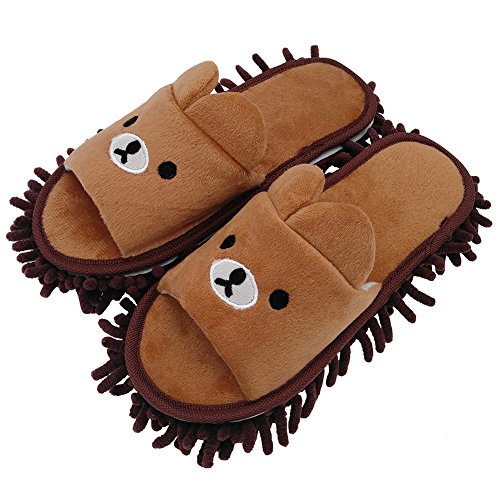 Selric Bear Super Chenille Microfiber Washable Mop Slippers Shoes for Women, Floor Dust Dirt Hair Cleaner, Multi-sizes Multi-Colors Available 10 1/4 Inches Size:9.5-10