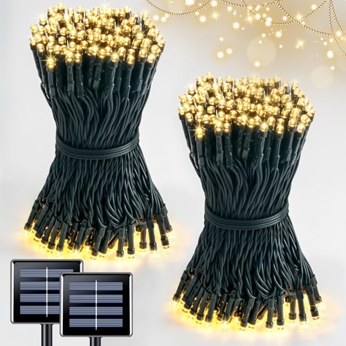 JMEXSUSS 2 Pack Warm White Solar String Lights for Outside, 200 LED 86ft Solar Christmas Lights Outdoor Waterproof, 8 Modes Green Wire Solar Tree Lights for Yard Garden Patio Balcony Wedding Party