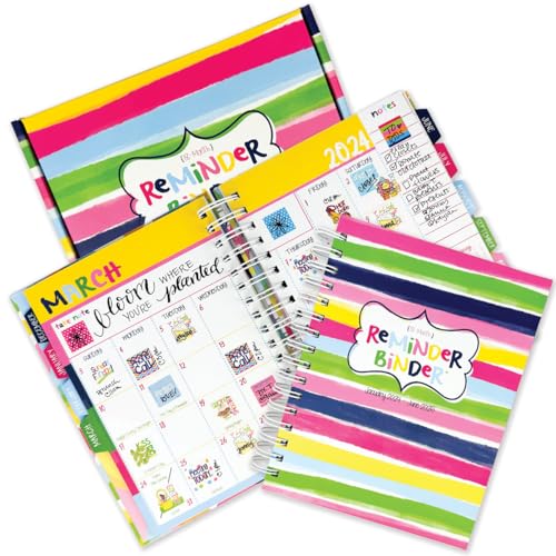 Reminder Binder 2024-2025 18-Month Planner + 361 Planner Stickers, Weekly & Monthly Views, Hard Cover, Elastic Closure, Monthly Divider Tabs, Pockets, To-Do Lists, Keepsake Box