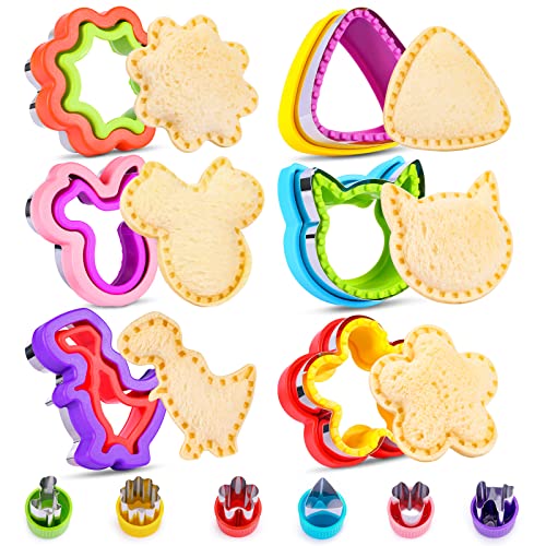 12 Pack Sandwich Cutter and Sealer Set Uncrustables Maker Crustable Bread Decruster DIY Cookie Stamps Mold Vegetable Fruit Cutters Shapes for Kids Back to School Bento Box Accessories