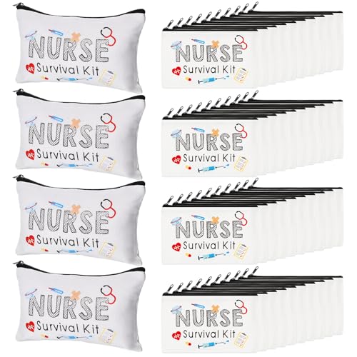 Abbylike 50 Pieces Nurse Survival Kit Makeup Bags Canvas Multi Purpose Zipper Pouch Funny Travel Bag for Birthday Gift Nurse Practitioner Gifts for Women Girls Nurse School, 7.09 x 4.33 Inch