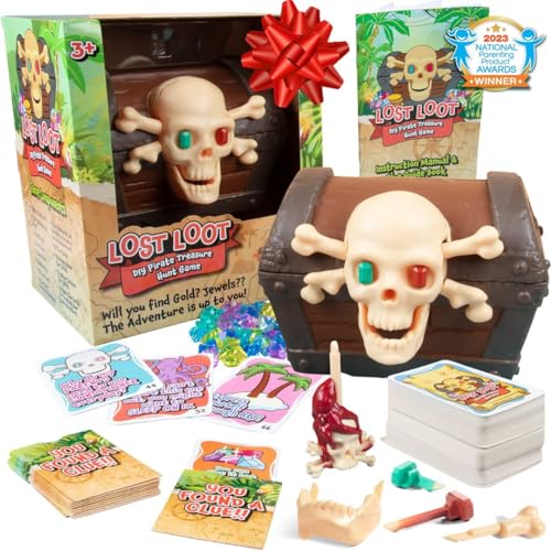 SCS Direct Lost Loot DIY Pirate Scavenger Hunt Christmas Game for Kids & Family- Follow The Clue Cards & Find 5 Skeleton Toy Keys to Open Chest- The Most Exciting at Home Treasure Hunt