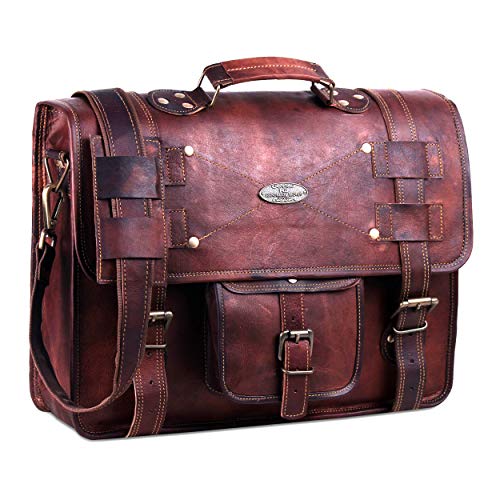 Leather messenger bag for men 18 inch, Vintage Full Grain laptop men, Genuine cross body satchel women, briefcase computer with rustic look gifts