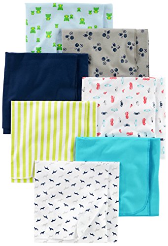 Simple Joys Baby Boy's 7 pack flannel receiving blankets Accessory, Blue/White, One Size