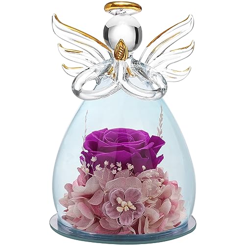 ANLUNOB Mother's Day Rose Gifts from Daughter Forever Roses Birthday Gifts for Women Grandma Valentine's Day Gifts Angel Rose in Glass Angel Figurines Gifts Anniversary Wedding Gift