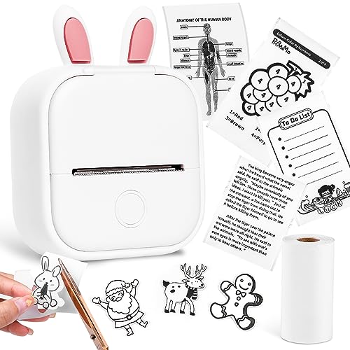 Mini Printer - T02 Bluetooth Inkless Instant Photo Printer, Small Thermal Pocket Sticker Printer, Portable Mobile Phone Picture Printer, for Students Birthday, Children, White