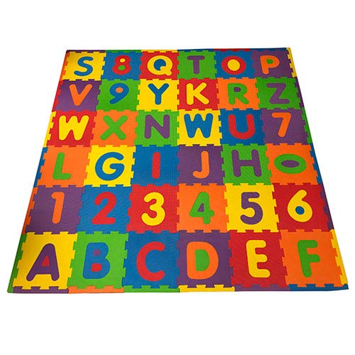 FUN n' SAFE (7173A) Kid's ABC/123 Play Mat, 36 Interlocking Foam Tiles with Pop-Out Letters and Numbers