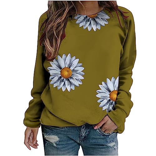 JUSLIO Pallet Sales Women Plain Tshirts Pullovers Casual Round Neck Loose Tunics Tops Pattern Printed Blouse Sweatshirt Street Wear Army Green