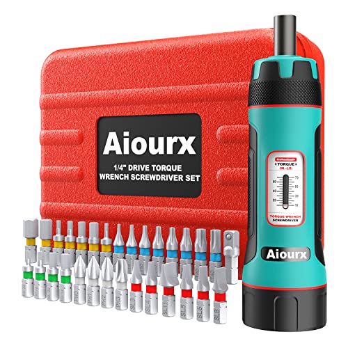Aiourx 1/4' Drive Torque Screwdriver Wrench Set, 10-70 In.-lb., 31 Pieces Torque Wrench Bits Set for Maintenance, Tools, Bike Repairing and Mounting
