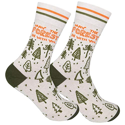 FUNATIC May The Forest Be With You Novelty Crew Socks | Rainforest Earth Day Gift Camp Apparel with 4th Saying for Men Women | Best Save Nature Month Preservation Lover Present | Pine Tree Planet Love