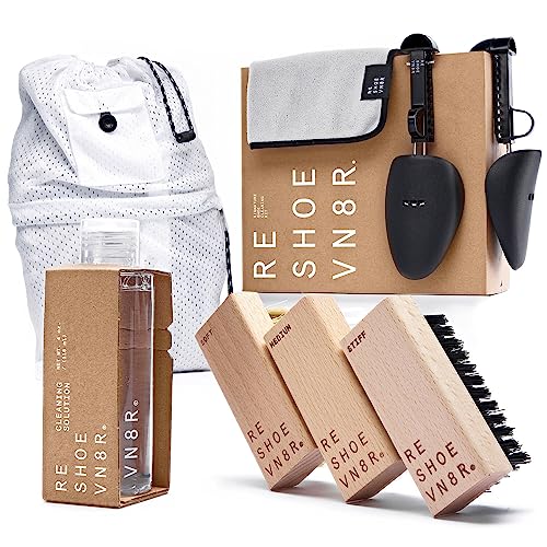 Reshoevn8r Shoe Cleaner Sneakers Kit, Signature Kit - Sneaker Cleaner for Suede Canvas Leather Mesh Knit Nubuck Shoes - 4oz Cleaning Solution & Conditioner, 2 Shoe Trees, 3 Brushes & Microfiber Towel