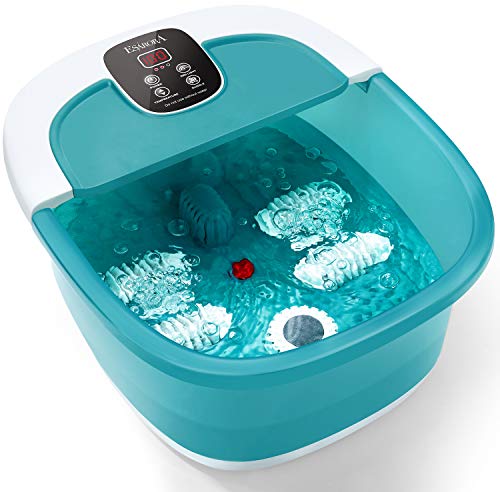 Foot Spa, ESARORA Foot Bath Massager with Heat, Bubbles, Pumice Stone, Medicine Box, Temperature Control, Red Light, Ergonomic Massage Rollers and Acupressure Massage Points, Soothe & Relax Tired Feet