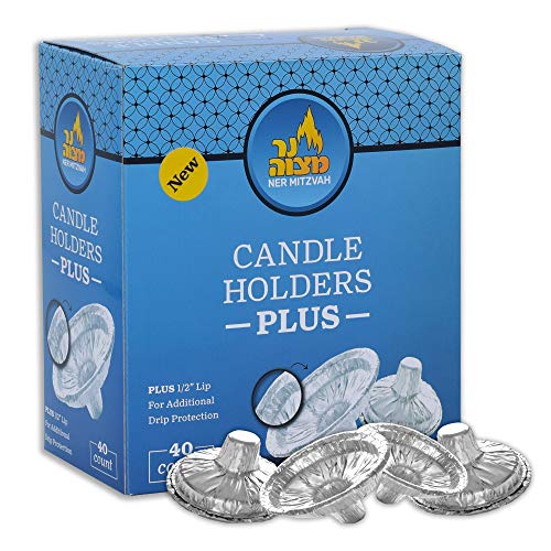 Ner Mitzvah Candle Holders Plus - Deeper Than Regular - Heavy Duty Aluminum Protector Bobeches, Drip Guard Candlestick Liner Inserts - 40 Pack