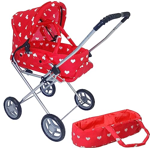 Baby Doll Stroller Play Set, 3-in-1 Babydoll Stroller with Removable Bassinet Baby Carriage for Dolls Toy Doll Stroller for Toddlers 3-4 Years,