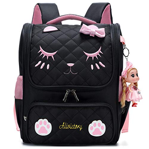 AO ALI VICTORY Girls Backpacks, Waterproof Cute Backpack for Kids Toddler Girl Preschool Bookbags Elementary School Bags (Small, A-Black)