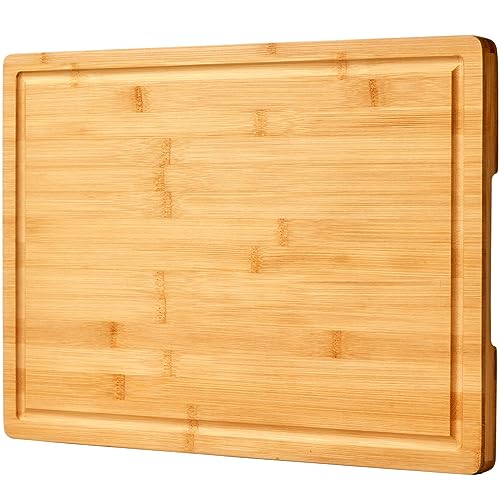 Bamboo Cutting Board for Kitchen, 18' Large Wood Charcuterie Cheese Board, Wooden Chopping Block with Side Handles and Juice Grooves
