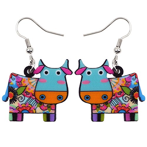 Acrylic Drop Dangle Cows Cattle Earrings Funny Farm Design Lovely Gift For Girl Women Kids (Multicolor)