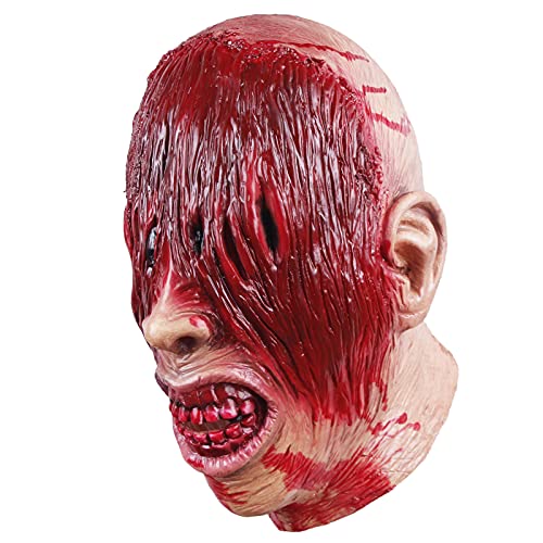 MOLEZU Scary Walking Dead Zombie Head Halloween Mask Latex Creepy Halloween Costume Party Cosplay Horror Bloody Props Adult (B)