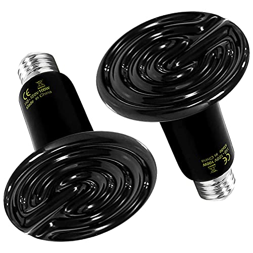 Simple Deluxe 100W 2-Pack Ceramic Heat Emitter Reptile Heat Lamp Bulb No Light Emitting Brooder Coop Heater for Amphibian Pet & Incubating Chicken, Black