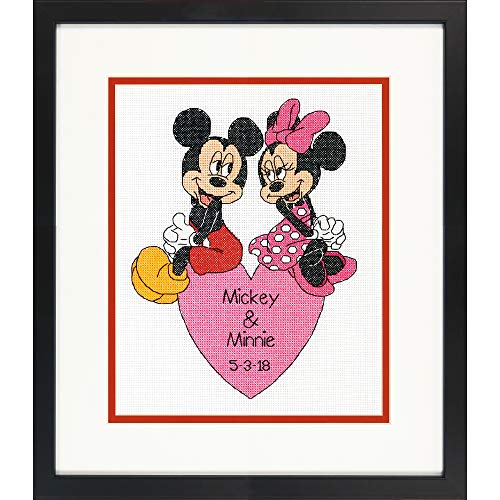 Dimensions Mickey Mouse and Minnie Mouse Wedding Record Counted Cross Stitch for Beginners, 14 Count White Aida Cloth, 8'' x 10''