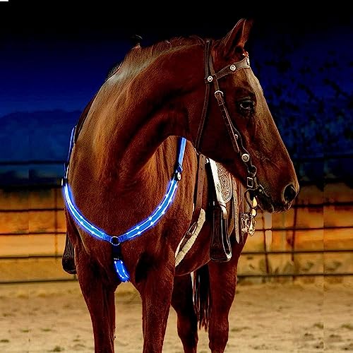 SSZYace LED Horse Breastplate Collar Adjustable Nylon LED Night Flashing Light Bar Harness Tack Equestrian Safety Gear with 3 Lighting Modes and USB Rechargeable (Blue)