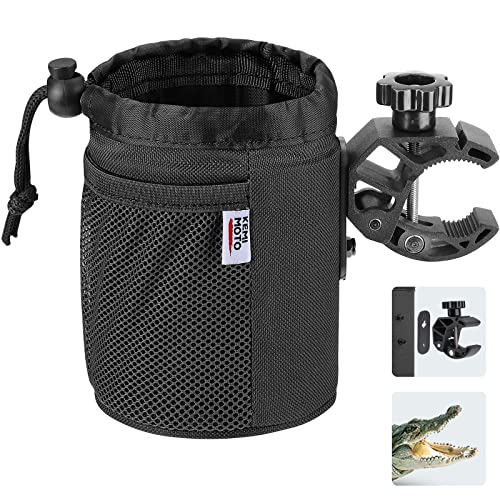 kemimoto Motorcycle Cup Holder, Oxford Fabric Motorcycle Drink Holder with 0.6'-1.5' Alligator Clamp, Universal Water Bottle Holder for Motorcycle, ATV/UTV, Scooter, Boat, Kayak, Bike, Walker