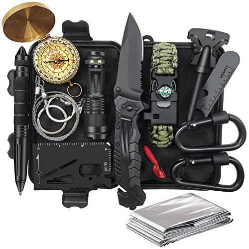 Survival Kit 14 in 1, Father's Day Birthday Gifts for Men Dad Husband Him, Survival Gear and Equipment, Camping Accessories, Ideal for Fishing Hunting, Cool Gadgets for Boyfriend Women