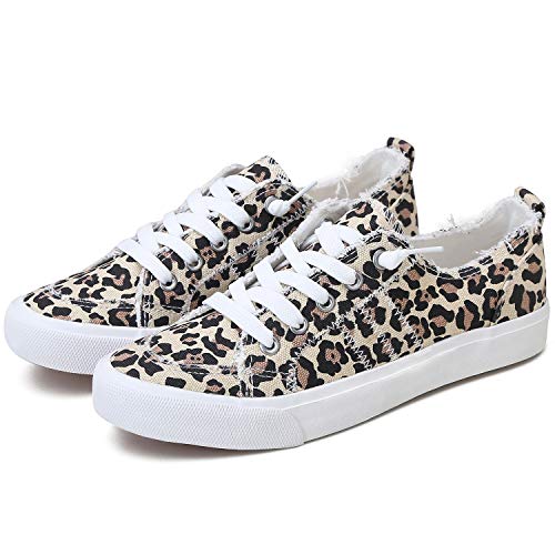 Obtaom Women's Play Fashion Sneaker White Color Washed and Leopard Canvas Slip on Shoes(Leopard US06)