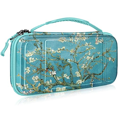 Fintie Carrying Case for Nintendo Switch OLED Model 2021/Switch 2017, [Shockproof] Hard Shell Protective Cover Travel Bag w/10 Game Card Slots for Switch Console Joy-Con & Accessories, Blossom