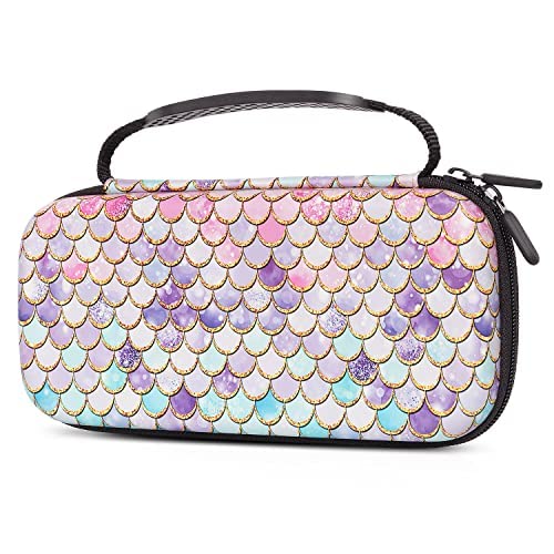Lokigo Mermaid Carrying Case for Nintendo Switch Lite, Ultra Slim Protective Portable Hard Shell Pouch Travel Bag for Switch Lite Console & Accessories with Storage of 20 Game Card Slots
